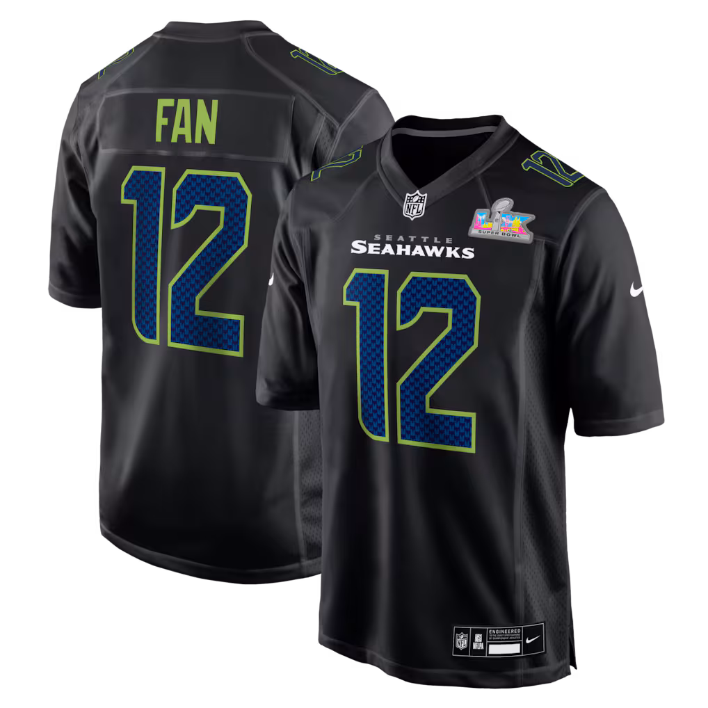 Men’s Nike 12s Black Seattle Seahawks Super Bowl LX Patch Carbon Fashion Game Jersey